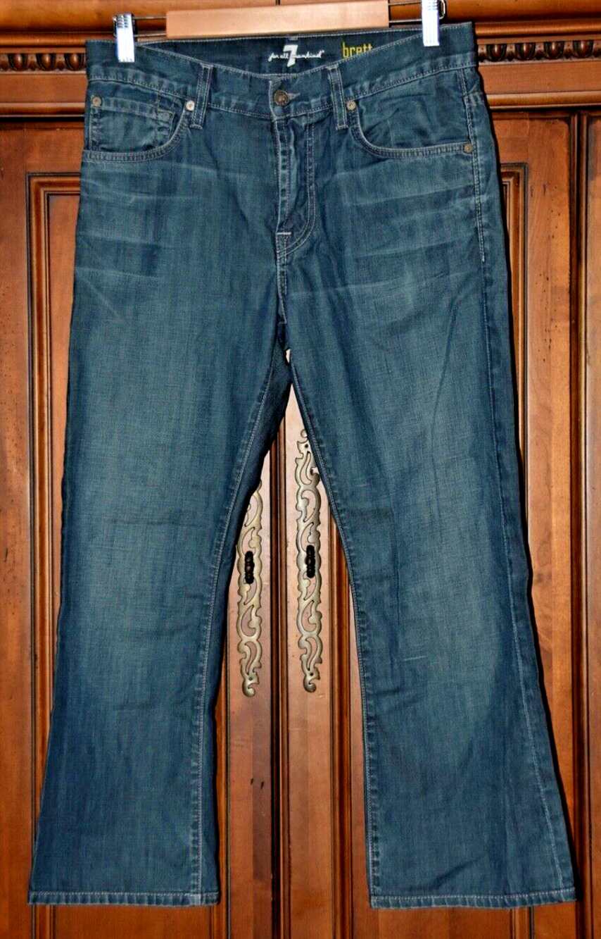 7 For All Mankind Brett Squiggle 29 Blue Regular Bootcut Medium Wash Denim Jeans